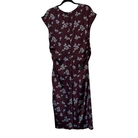 A New Day Women’s Short Sleeve Ruched Midi Shift Dress Floral Burgundy Blue NWT - Picture 1 of 9